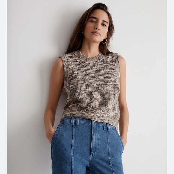 Madewell Space-Dyed Boulier Sweater Vest Sleeveless Sweater in Beige and Brown S - Picture 1 of 8
